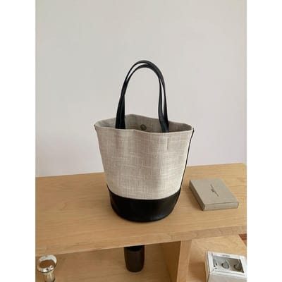 Zuid-Korea Kleine Handtas Zomer Dames Canvas Patchwork Emmer Tas Commuter Grote Capaciteit Enkele Schouder Crossbody Tas white