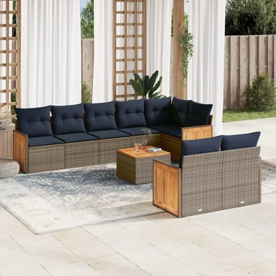 vidaXL - 9-delige - tuinbankset - met - kussens, - grijs - polyrotan