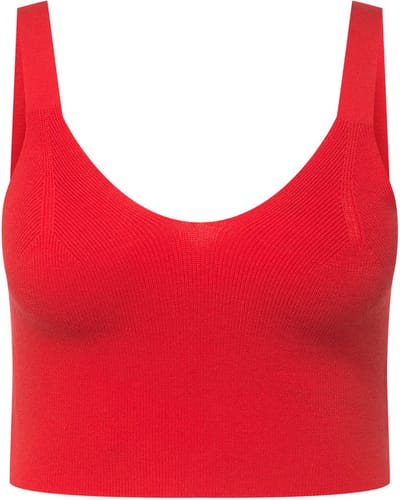 Ulla Popken - Dames - gebreide bustier ribbreisel V-hals brede bandjes - Paprika - Maat 46+