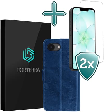 Hoesje Met 2x Screenprotector - Geschikt voor Apple iPhone 17e - Luxe Pasjeshouder - Flip Case - Bookcase Portemonee - Kunstleer Book Case - Flipcase Hoes - Book Cover - Walletcase - Portemonneehoes - Donkerblauw