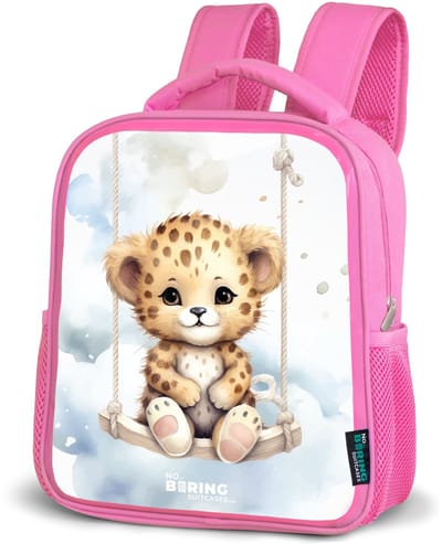 NoBoringSuitcases.com® - Rugzak roze - Schooltas meisjes - Cheeta welpje op een schommel in de wolken - Kinder rugtas meisje - Boekentas kind - Kinderrugzak voor school - Schoolrugzak