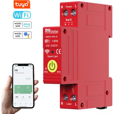 Tuya WiFi Intelligente Stroomonderbreker 1P Herinschakeltimer DIN-railmontage Herinschakelschakelaar Automatisch rood