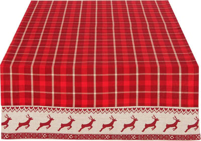 Clayre & Eef Tafelloper 50x140 cm Rood Beige Katoen Hert en Kerst