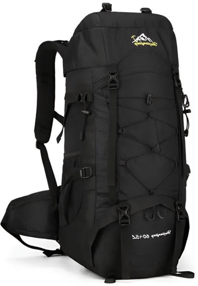 CarryQuest® - 65L Outdoor Bergbeklimming Rugzak - Polyester Travel Backpack met Regenhoes - Schoenentas - Afneembare Schouderriem - Rugventilatie - 77x32x25 cm - Zwart