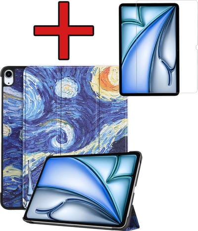 Hoesje - Geschikt voor Apple iPad Air (2024/2025/2026) - 11 inch - Met Screenprotector - Hardcover Book Case - Trifold Bookcase Hoes - Hard Cover - Tablethoes - Sterrenhemel