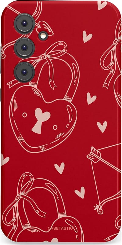 Casetastic Hoesje Geschikt voor Samsung A35 - Stijlvolle Beschermende Duo-layer Case - Hartendief - Liefdes Slotjes - Valentijn - Valentine - Love - Rood Wit