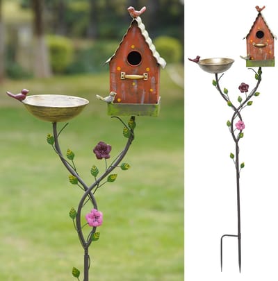 56 inch H Vogelbaden voor buitenshuis, metalen vogelbadkom, vogelvoederzaadbak, vogelhuisjes voor buiten, tuin tuin decor
