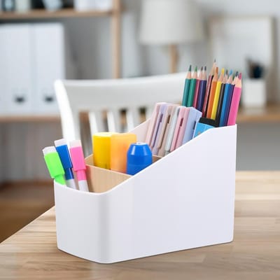 Famanu – Kleine bureau organizer met 4 rasters – houten pennenhouder + bamboe verdeler – voor bril/c