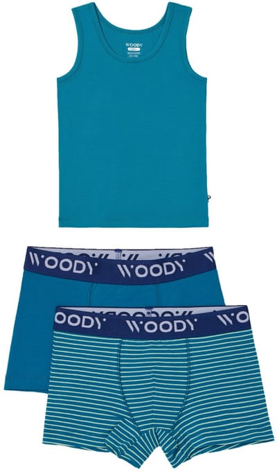 Woody ondergoed set jongens - streep – groen - 1 hemdje en 2 boxers - maat 140