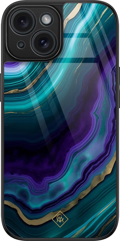 Casimoda® hoesje - Geschikt voor iPhone 15 - Smaragd Paars Groen - Luxe Hard Case Zwart - Backcover telefoonhoesje - Paars