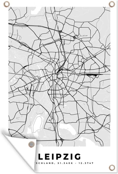 Muurdecoratie Leipzig - Stadskaart - Plattegrond - Duitsland - Kaart - 120x180 cm - Tuinposter - Tuindoek