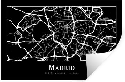 Muurstickers - Sticker Folie - Madrid - Plattegrond - Kaart - Stadskaart - 30x20 cm - Plakfolie - Muurstickers Kinderkamer - Zelfklevend Behang - Zelfklevend behangpapier - Stickerfolie