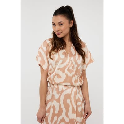 EsQualo Top Solar Swing Print Maat: 34 | Midi Jurken Outlet | Dames | Beige