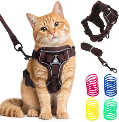 Verstelbare kattenharnas met riem, ontsnappingsbestendig ontwerp en ademend gaas voor kittens en puppy's, inclusief vier speeltjes en reflecterende strips