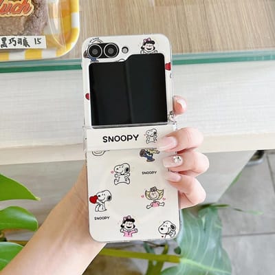 Schattige Cartoon Snoopy Charlie Brown Magnetische Houder Draadloos Opladen Telefoonhoesje Voor Samsung Galaxy Z Flip 6 5 4 3 Harde TPU Cover For Samsung ZFilp 6