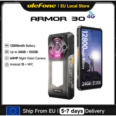 Ulefone Armor 30 Robuuste Telefoon 12800mAh 24GB+512GB Smartphone 120Hz Android 15 NFC Nachtcamera