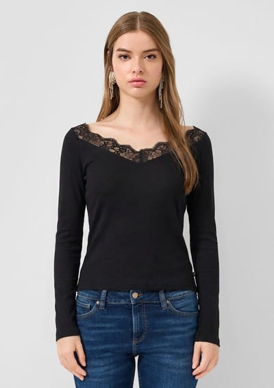 Q/S designed by - Dames t-shirt - Maat XS - Vrouwen - ZWART - katoen