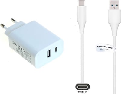 OneOne 20W snellader met 2 poorten + 0,2m sterke USB C kabel. PD lader. Oplader adapter past op Samsung Galaxy A02s, A03s, A04, A05s, A13, A23, A52s, A21s, F06, Galaxy Note 7, Note 8, Note 9, F41, M33, M23, M35