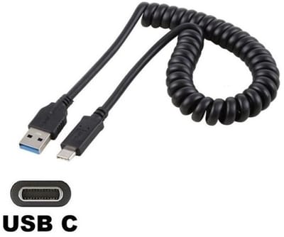 OneOne 0,4m USB C spiraal kabel. Sterke laadkabel voor de auto. Oplaadkabel snoer past op Bose QuietComfort 45 headphones, Sleepbuds 2,