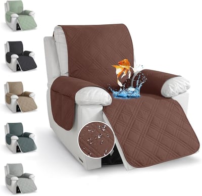 Zachte en Wasbare Recliner Stoelhoes met Armleuningen en Opbergvakken, 59 x 203 cm, Antislip Bescherming tegen Vlekken en Huisdieren, Bruin