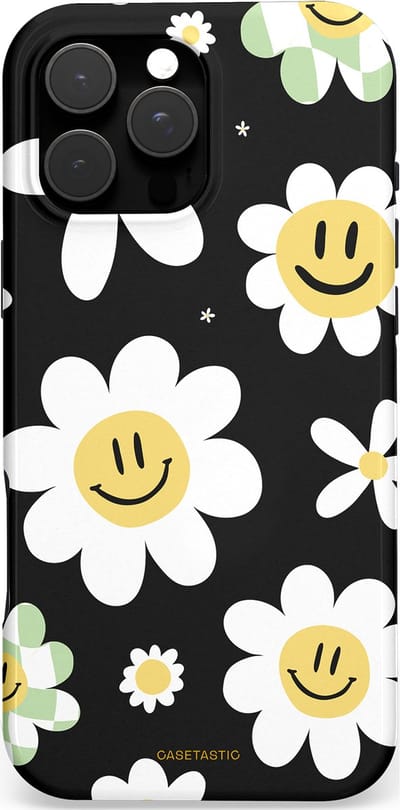 Casetastic hoesje geschikt voor Apple iPhone 16 Pro Max - MagSafe - Dubbellaagse bescherming - Vrolijke Madeliefjes - Fashion Case - Zwart Wit Grijs Goud