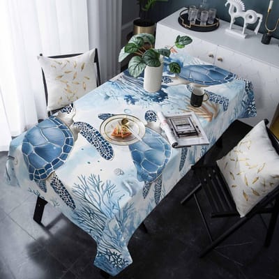Oceaanblauw Koraal Zee Schildpad Rechthoekig Waterdichte Tafelkleed Feest Decor Boerderij Keuken Eettafelkleed Bruiloft Decoraties 100x160cm