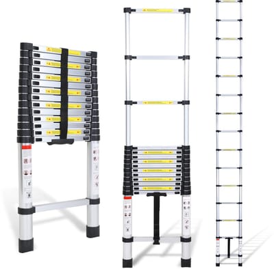 Telescopische Ladder - Uitschuifbare Ladder - Huis Onderhoud - Vingerbescherming - 4.4 Meter - Zilver