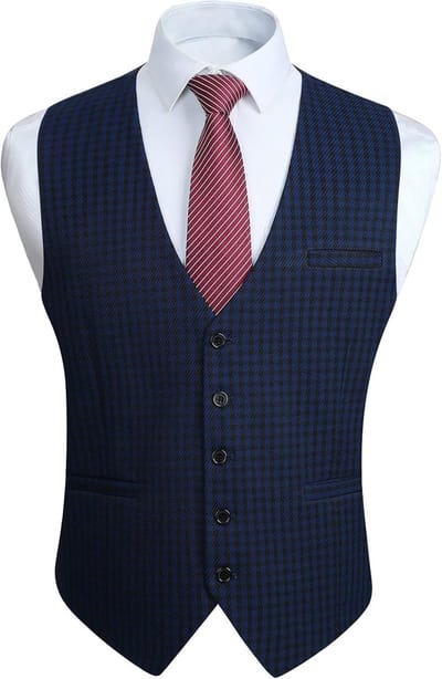 Gilets voor heren, formeel, klassiek, casual tartan kostuumvest met zakken voor bruiloft