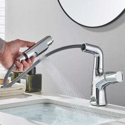 Multifunctionele gemetalliseerde kraan – Wastafelmeter Moderne ontwerp voor badkamer – Duurzame en corrosiebestendige afwerking, ideaal voor alle soorten wastafels