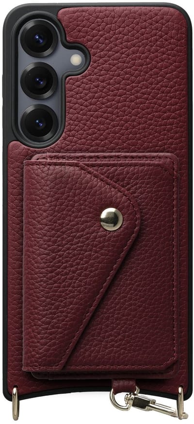 AVY Leren Hoesje Geschikt voor Samsung Galaxy S25 / S24 | Met Magnetische Kaarthouder | Compatibel met MagSafe | Leather Case met Wallet | Burgundy