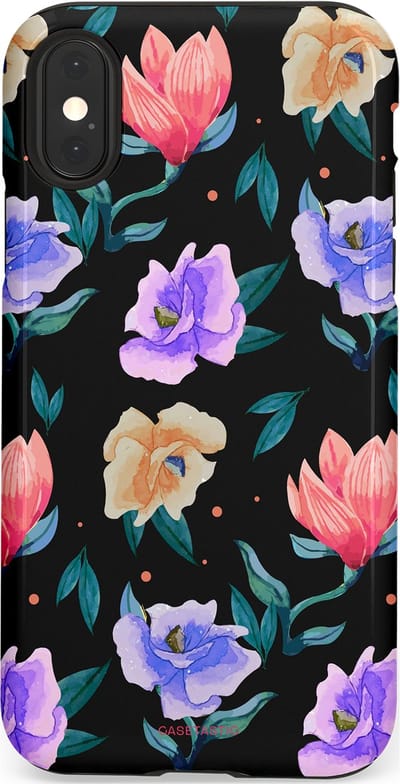 Casetastic hoesje geschikt voor Apple iPhone X / Apple iPhone XS - Dubbellaagse bescherming - Avondtuin - Fashion Case - Zwart Petrol Lavendel