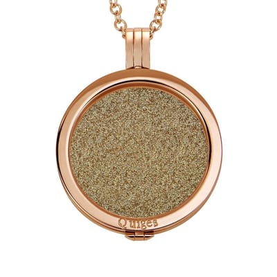 Quiges - Munthouder met Ketting en Munt 33mm Glitters Zandkleur - RVS Rosegoudkleurig - ERHS230