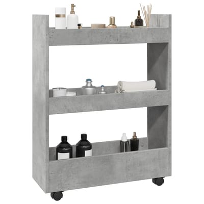 vidaXL - Opbergtrolley - smal - 3-laags - bewerkt - hout - betongrijs