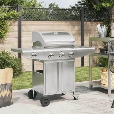 vidaXL Gasbarbecue met 4 branders roestvrij staal zilverkleurig