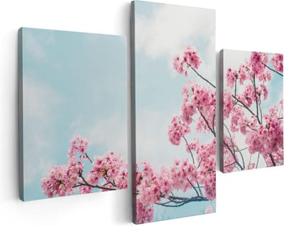 Artaza Canvas Schilderij Drieluik Roze Bloesemboom - Bloemen - 90x60 - Foto Op Canvas - Canvas Print