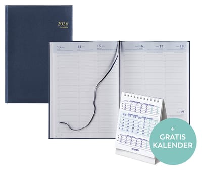 Brepols bureau agenda 2026 - OMEGA [0.030] - LIMA - Bureau agenda - 1 week op 2 pagina's - Blauw - 21 x 29 cm + gratis bureaukalender 2026
