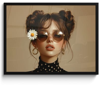Poster in lijst - Fotolijst 70x50 cm - Posters - Vrouw - Beige - Bloem - Modern - Portret - Posterlijst zwart - Decoratie - Wanddecoratie woonkamer - Muurdecoratie slaapkamer