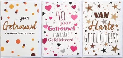 40 JAAR Getrouwd - … Jaar Getrouwd – 3 Wenskaarten - Van Harte Gefeliciteerd – 12 x 17 cm – GET-303