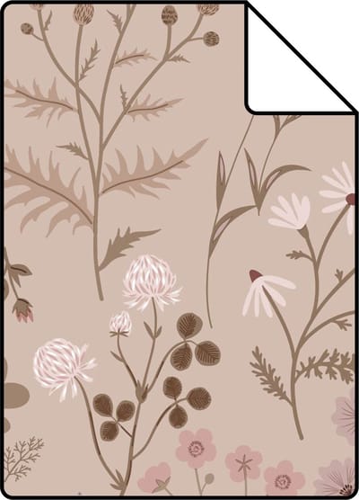 Proefstaal ESTAhome behang veldbloemen oudroze en lila paars - 26.5 x 21 cm - 139841-S