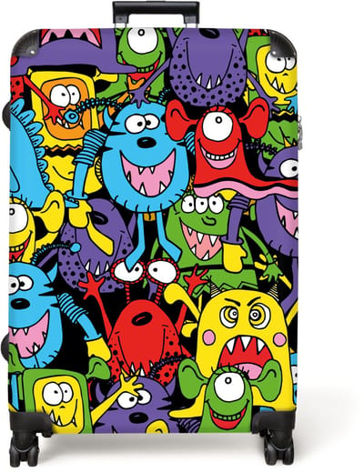 NoBoringSuitcases.com® - Koffer groot - Reiskoffer lichtgewicht - Patronen - Monster - Grappig - Abstract - Meisjes - Jongens - Rolkoffer met 4 wielen - Grote trolley XL - 98 liter bagage