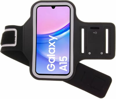 Sportarmband geschikt voor Samsung Galaxy A15 - Hardloop Telefoonhouder - Arara Armband - Zwart