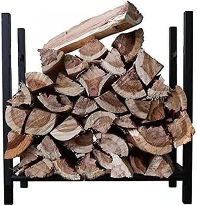 Brandhout Opslagrek - Hout Stapelhouder - Buitenhaard Accessoire - Roestbestendige Coating - 60x25x61 cm - Zwart