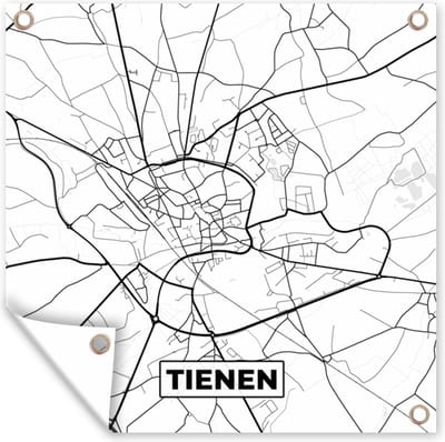 Tuin poster Stadskaart – Zwart Wit - Kaart – Tienen – België – Plattegrond - 200x200 cm - Tuindoek