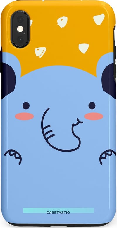 Casetastic hoesje geschikt voor Apple iPhone XS Max - Dubbellaagse bescherming - Knuffel van olifant - Fashion Case - Lichtblauw Okergeel