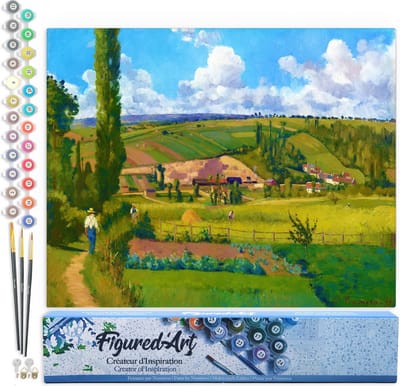 Figured'Art Schilderen op Nummer Volwassenen canvas Landschap bij Les Pâtis - Camille Pissarro - Handwerk acrylverf Kit DIY Compleet - 40x50cm zonder frame