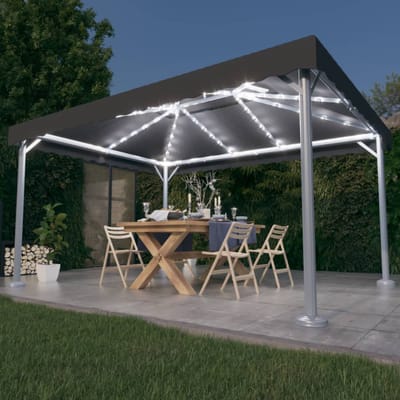 vidaXL - Prieel - met - LED-lichtslinger - 400x300 - cm - aluminium - antracietkleur