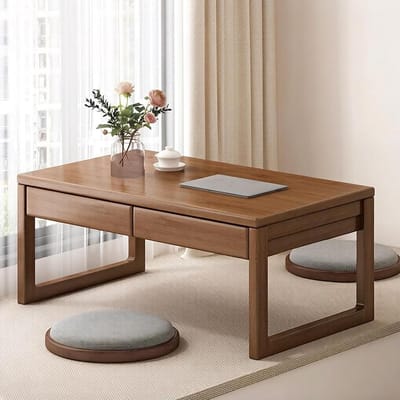 Bamboe Koffietafel - Lage Vloer Desk - Zen Zitten - Met Opbergruimte - 80x50x35cm - Notenkleur