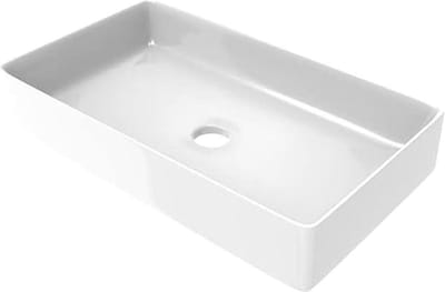 Rechthoekige keramische wastafel wit glanzend - badkamer zonder overloop - afmetingen 606 x 356 mm Wastafel