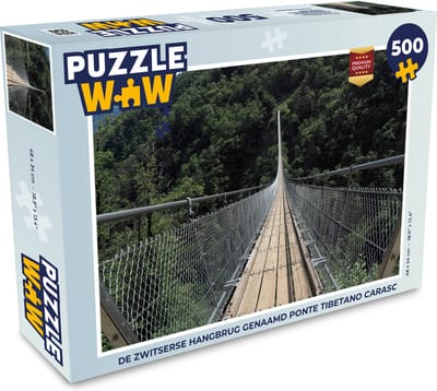 Puzzel De Zwitserse hangbrug genaamd Ponte Tibetano Carasc - Legpuzzel - Puzzel 500 stukjes