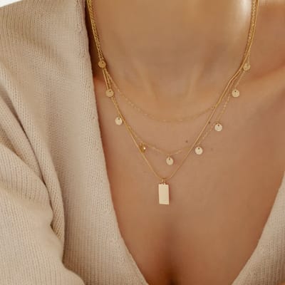 Hey Happiness Multi Lagen Layer Ketting Set Dames – Set van 2 – Delicaat en Elegant – Roestvrij Staal 18K Verguld – Verstelbaar - Goud